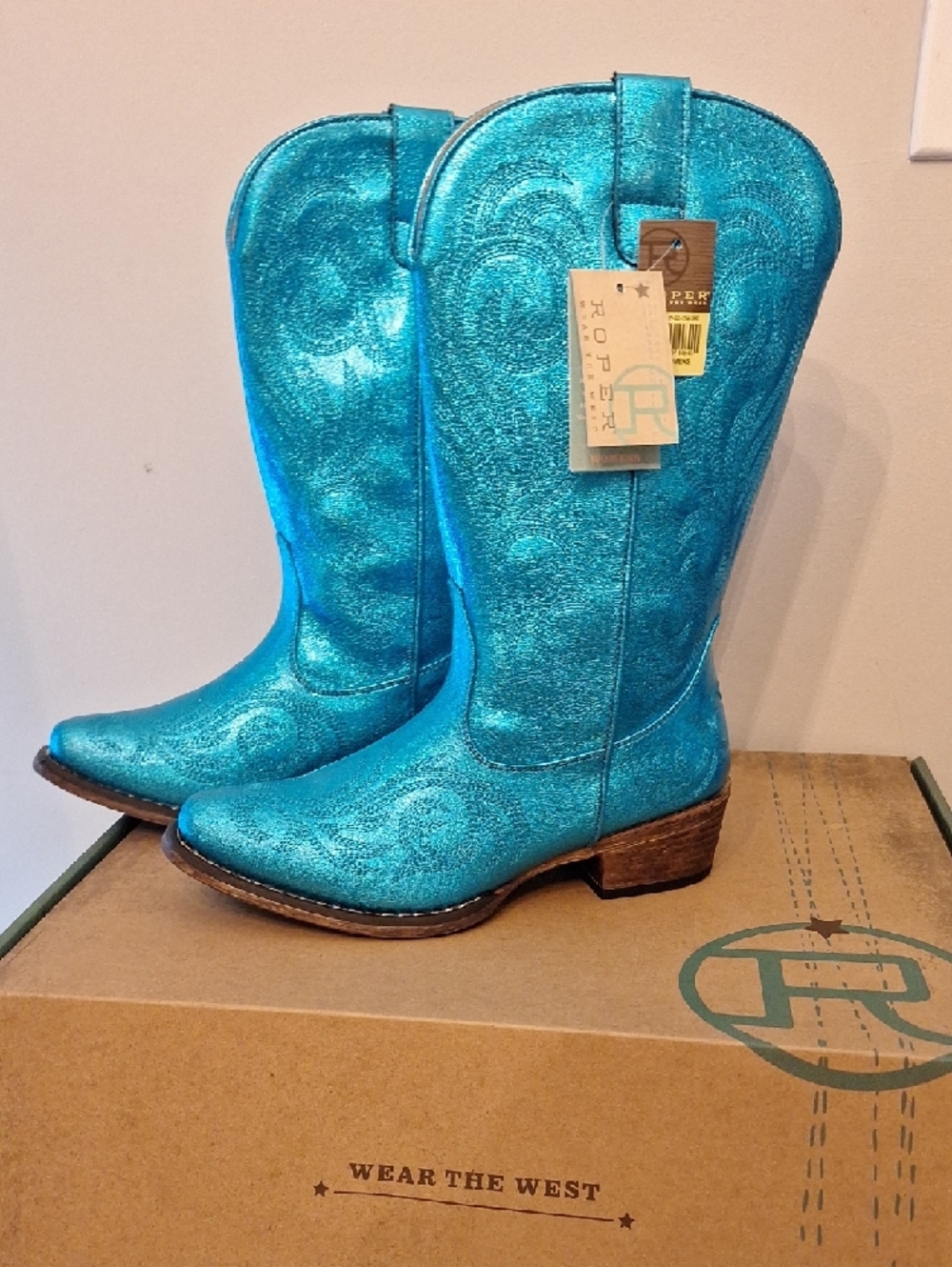 Roper Metallic Turquoise Western Knee-High Boot - Picture 3 of 6
